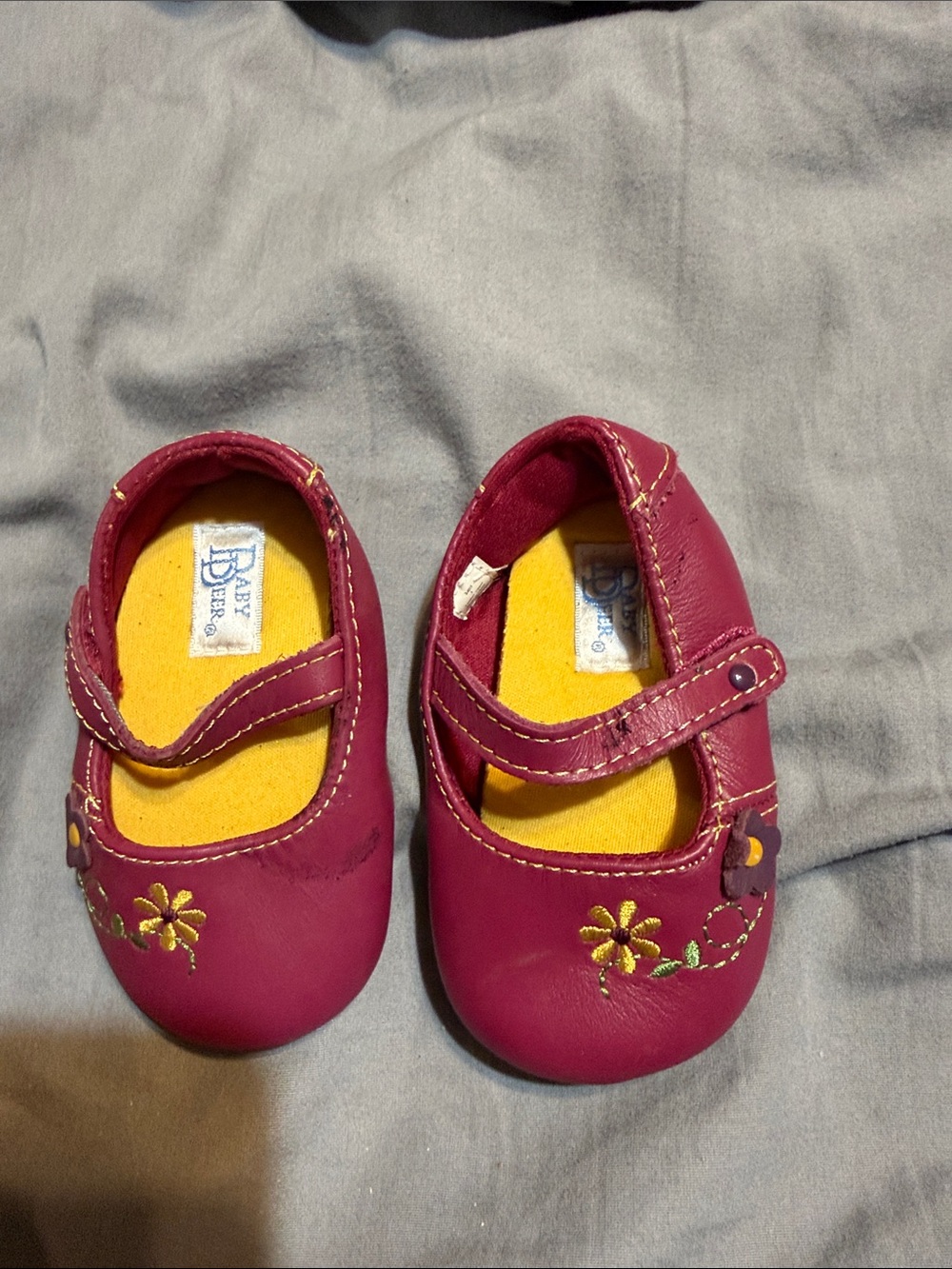 Baby Deer Magenta Mary Jane Shoes with Yellow Insole
